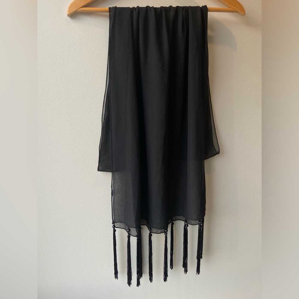 Y2K sheer beaded fringe scarf